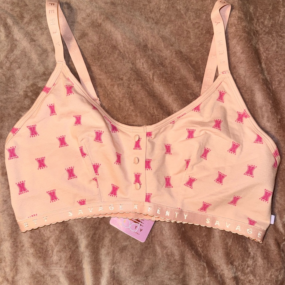 Savage X Fenty Peach Bralette with Pink Print